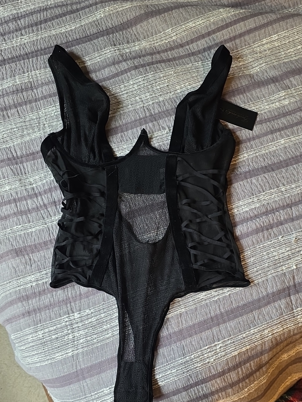 Black Lace-Detail Sheer Bodysuit